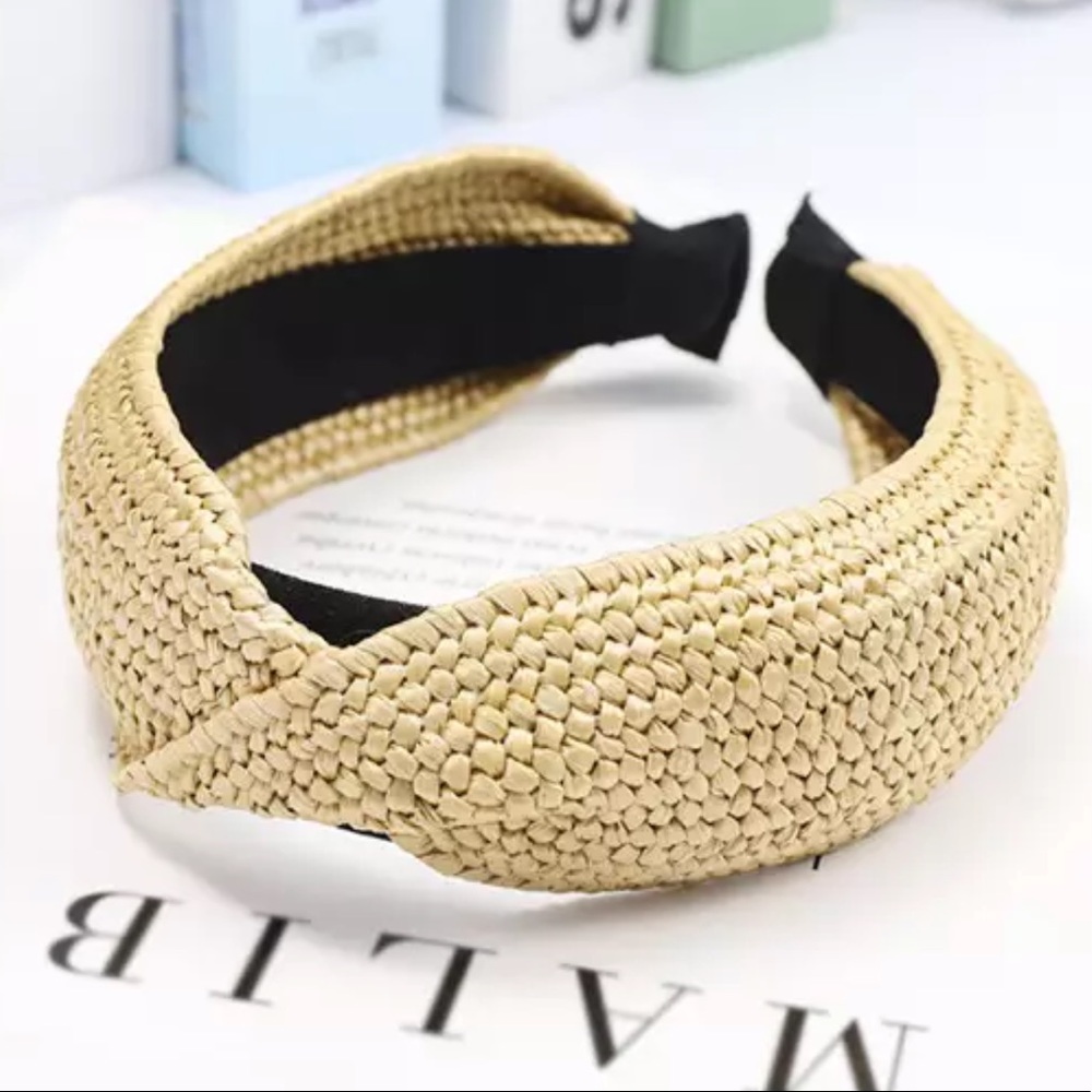 Woven Straw Knot Headband - Natural Beige